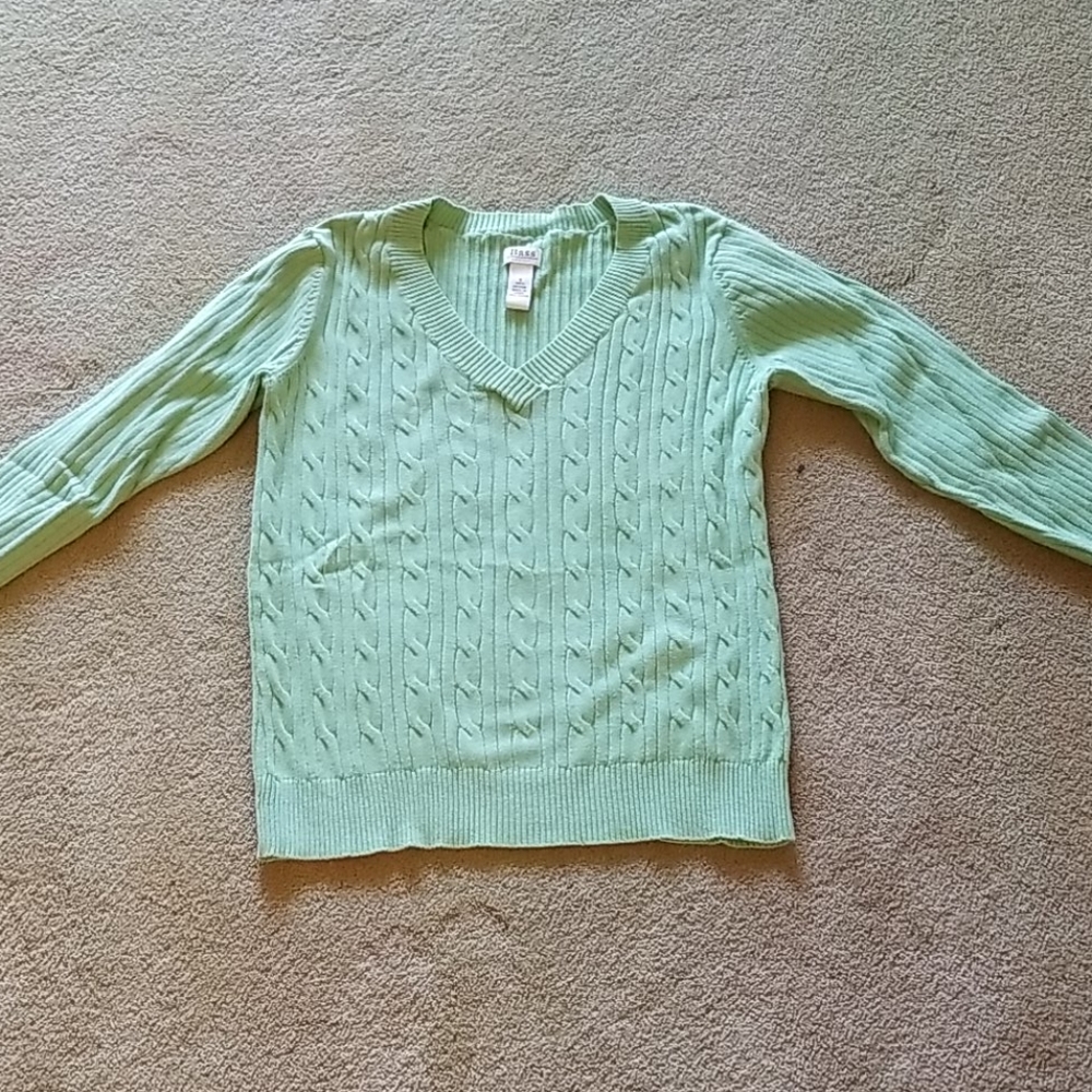 Green cable knit sweater